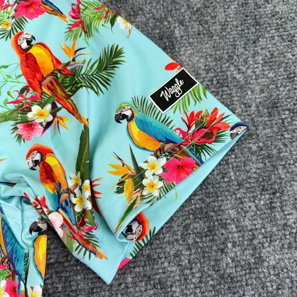 Waggle Polo Shirt Mens Medium Hawaiian Parrot Floral Print Performance‎ Golf - Picture 4 of 8